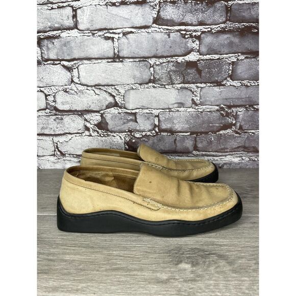 Duccio Del Duca Tan Leather Square Toe Wedge Designer Loafers Women 8.5M US/39EU - Picture 3 of 16